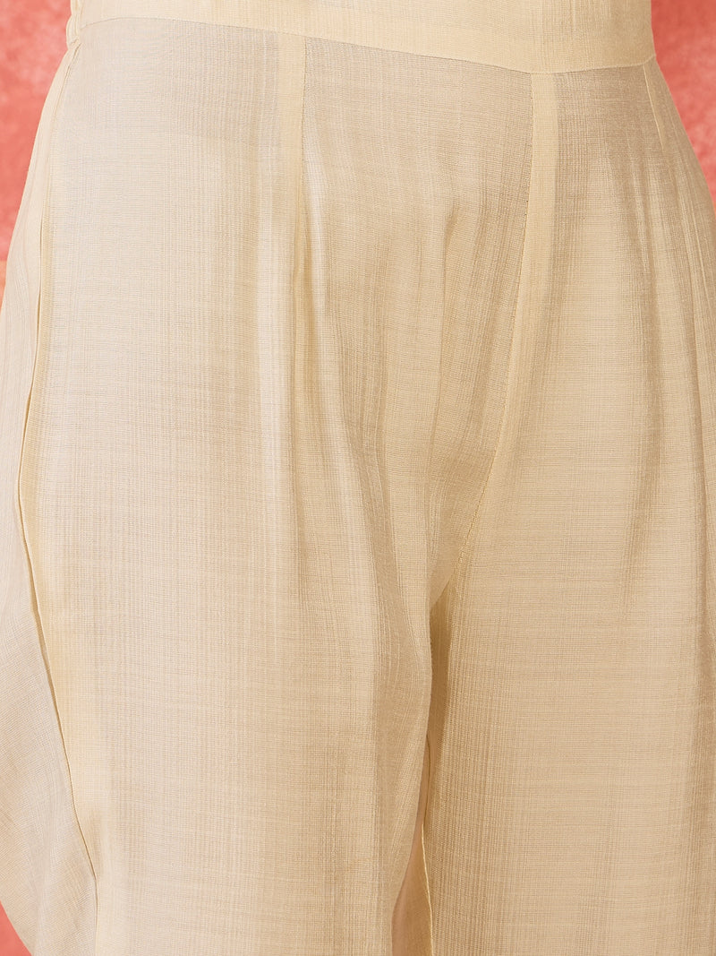 Off-White Floral Embroidered Kurta With Trousers & Dupatta