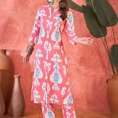 Pink Floral Printed  A-Line Kurta With Trouser Kurta Set