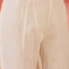 Off White Pure Cotton Straight With Trouser & Dupatta Kurta Set