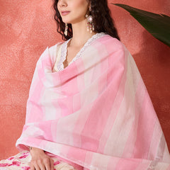 Off White Pure Cotton Straight With Trouser & Dupatta Kurta Set