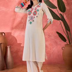 Floral Embroidered Straight Kurta With Trouser Kurta Set