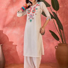 Floral Embroidered Straight Kurta With Trouser Kurta Set