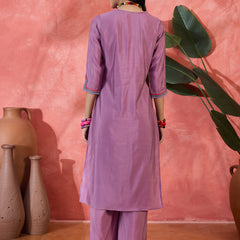 Teal Biue Floral Embroidered Straight Kurta With Trouser Kurta Set