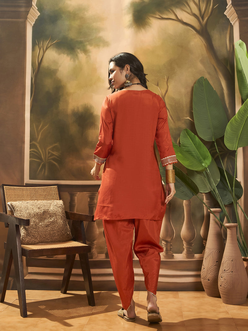 Floral Embroidered & Sequinned Tunic With Dhoti Pant