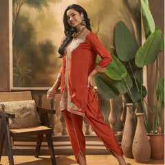Floral Embroidered & Sequinned Tunic With Dhoti Pant