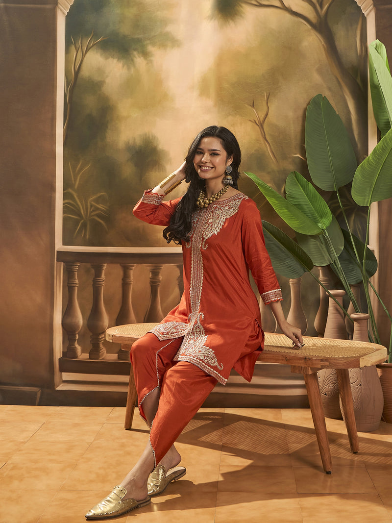 Floral Embroidered & Sequinned Tunic With Dhoti Pant
