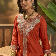 Floral Embroidered & Sequinned Tunic With Dhoti Pant