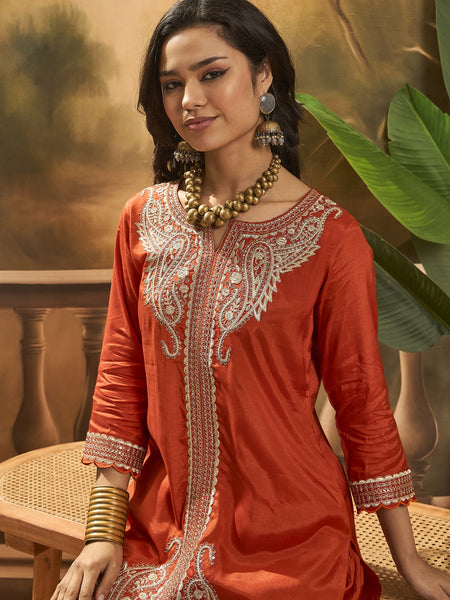 Floral Embroidered & Sequinned Tunic With Dhoti Pant