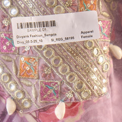 Lavender Floral Printed Kaftan Kurta Set with Mirror Work