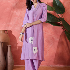 Floral Embroidered Straight Kurta With Palazzo Kurta Set