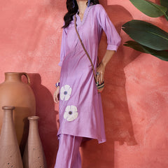 Floral Embroidered Straight Kurta With Palazzo Kurta Set