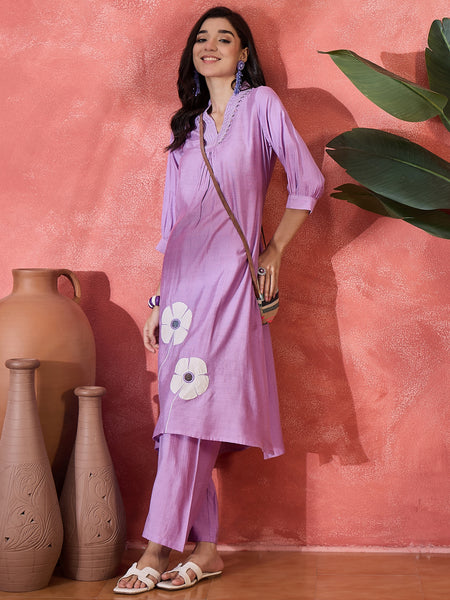 Floral Embroidered Straight Kurta With Palazzo Kurta Set