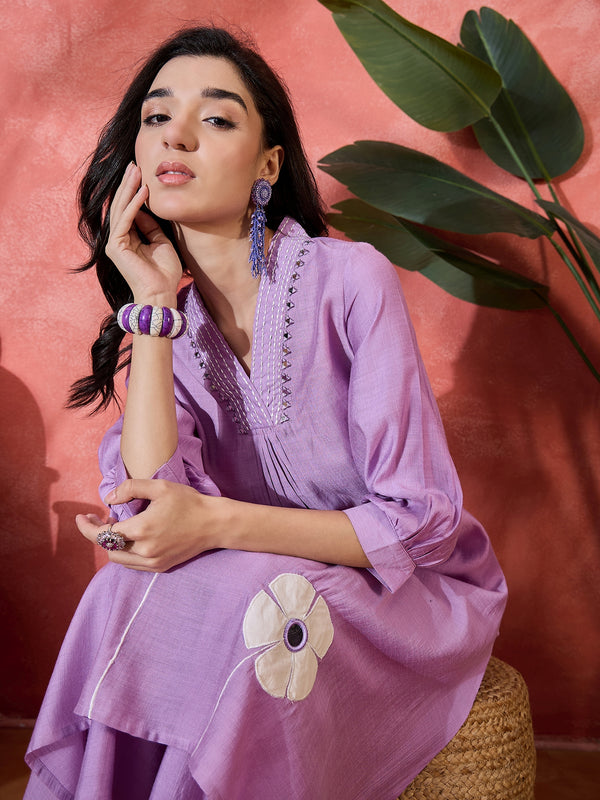 Floral Embroidered Straight Kurta With Palazzo Kurta Set