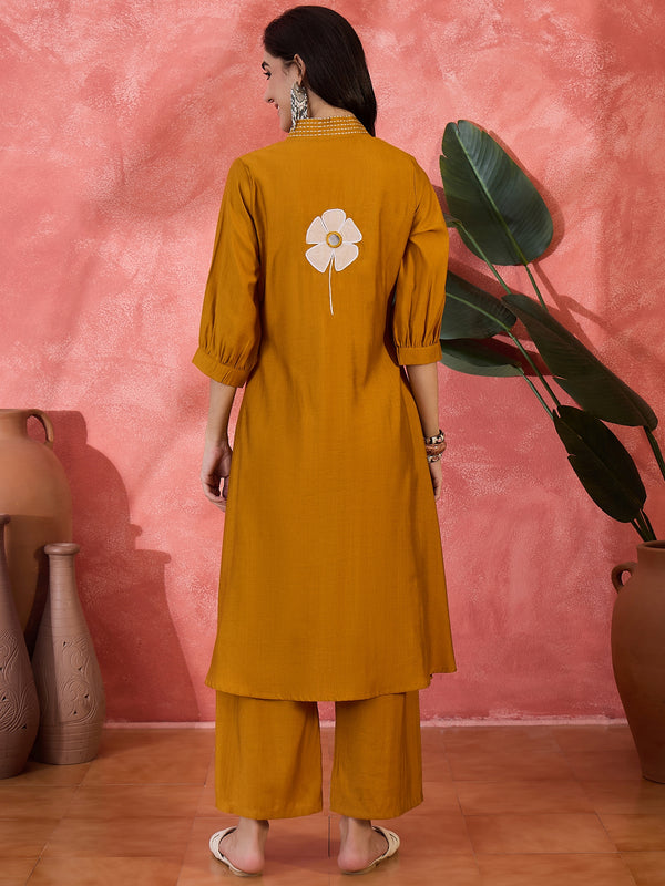 Floral Embroidered Straight Kurta With Palazzo Kurta Set