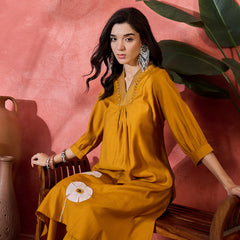 Floral Embroidered Straight Kurta With Palazzo Kurta Set