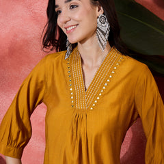 Floral Embroidered Straight Kurta With Palazzo Kurta Set