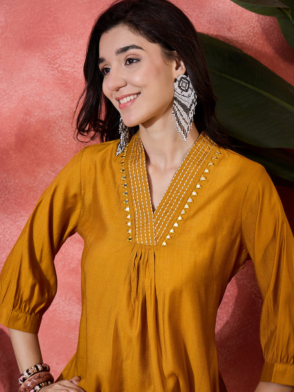 Floral Embroidered Straight Kurta With Palazzo Kurta Set