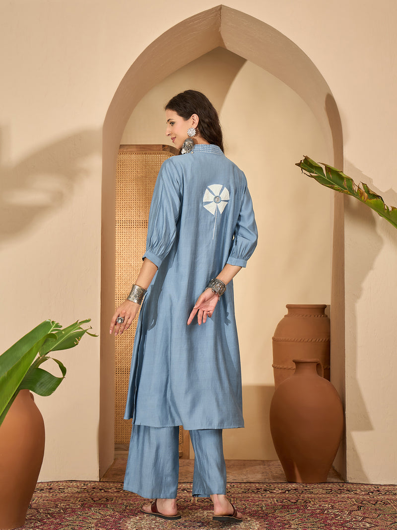 Floral Embroidered Straight Kurta With Palazzo Kurta Set