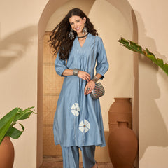Floral Embroidered Straight Kurta With Palazzo Kurta Set