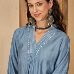 Floral Embroidered Straight Kurta With Palazzo Kurta Set