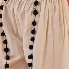Off-White Embroidered Kurta Set with Pom-Pom Detailing