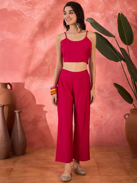 Dark Pink Floral Co-Ord Set with Embroidered Jacket