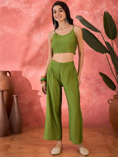 Green Floral Co-Ord Set with Embroidered Jacket