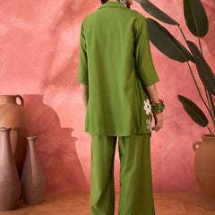 Green Floral Co-Ord Set with Embroidered Jacket