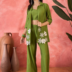 Green Floral Co-Ord Set with Embroidered Jacket
