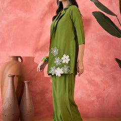 Green Floral Co-Ord Set with Embroidered Jacket