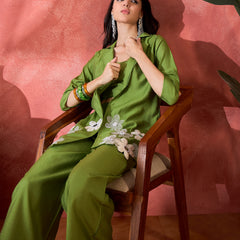 Green Floral Co-Ord Set with Embroidered Jacket