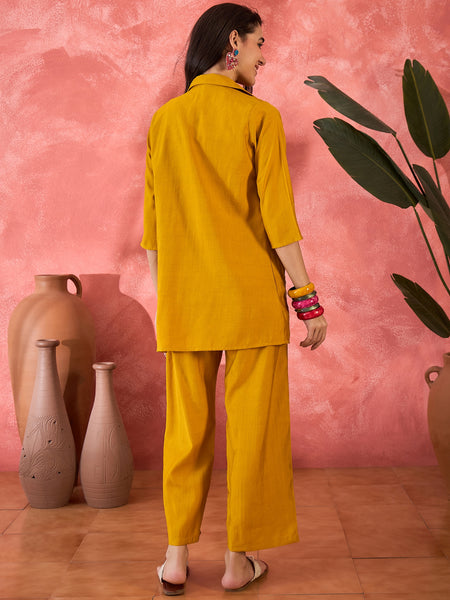 Mustard Floral Co-Ord Set with Embroidered Jacket