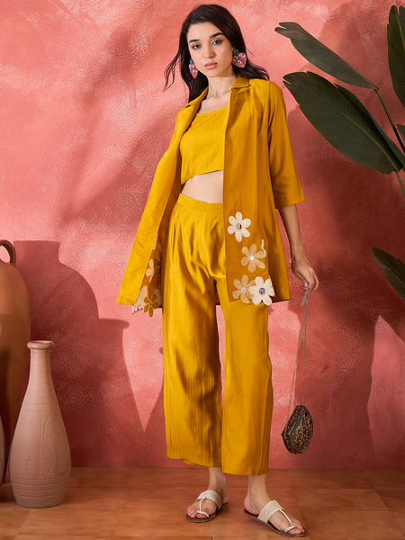 Mustard Floral Co-Ord Set with Embroidered Jacket