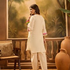 Pure Cotton Floral Embroidered Tunic With Pant
