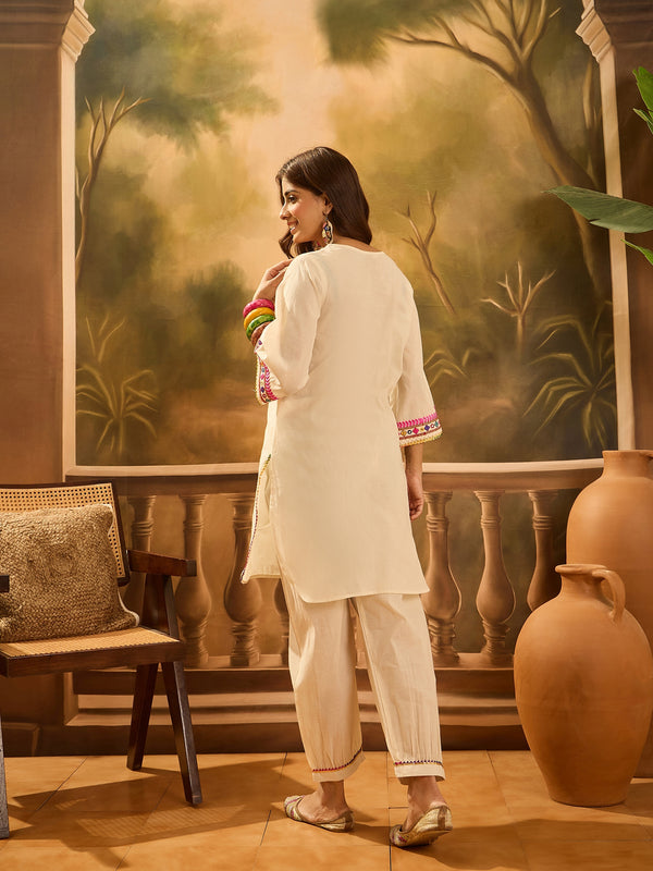 Pure Cotton Floral Embroidered Tunic With Pant
