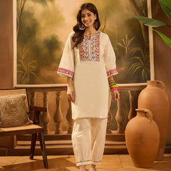 Pure Cotton Floral Embroidered Tunic With Pant