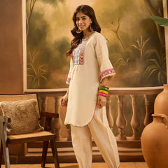 Pure Cotton Floral Embroidered Tunic With Pant