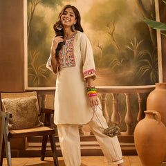 Pure Cotton Floral Embroidered Tunic With Pant