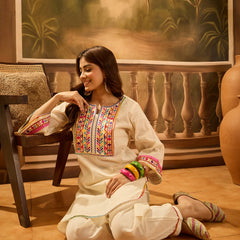 Pure Cotton Floral Embroidered Tunic With Pant