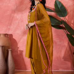 Embroidered Shoulder Straps Straight Kurta With Trousers & Dupatta