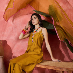 Embroidered Shoulder Straps Straight Kurta With Trousers & Dupatta
