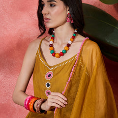 Embroidered Shoulder Straps Straight Kurta With Trousers & Dupatta