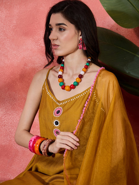 Embroidered Shoulder Straps Straight Kurta With Trousers & Dupatta