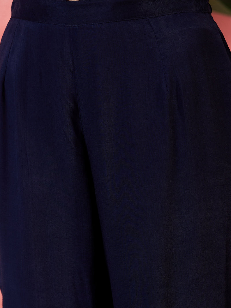 Embroidered Shoulder Straps Straight Kurta With Trousers & Dupatta