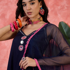 Embroidered Shoulder Straps Straight Kurta With Trousers & Dupatta