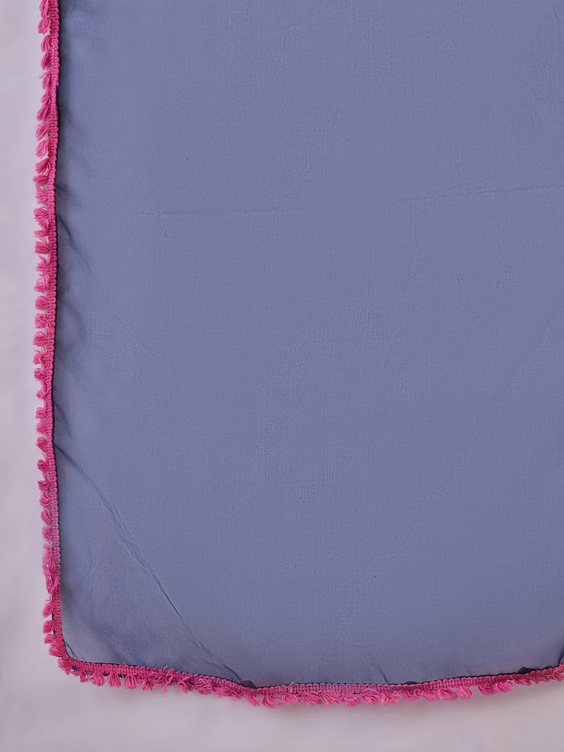 Embroidered Shoulder Straps Straight Kurta With Trousers & Dupatta