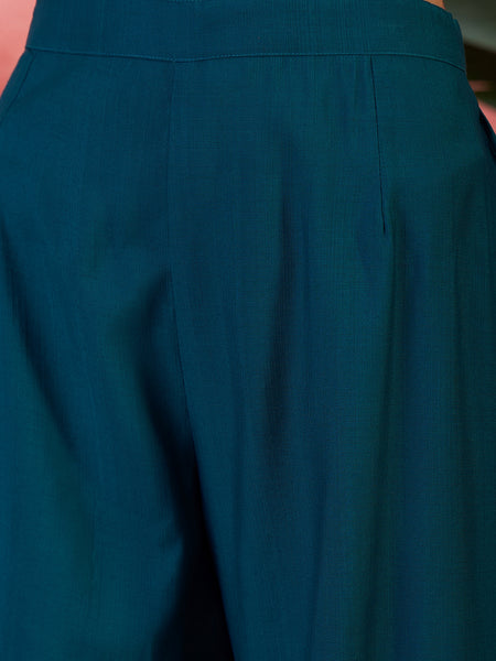 Embroidered Shoulder Straps Straight Kurta With Trousers & Dupatta