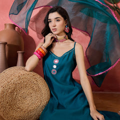 Embroidered Shoulder Straps Straight Kurta With Trousers & Dupatta