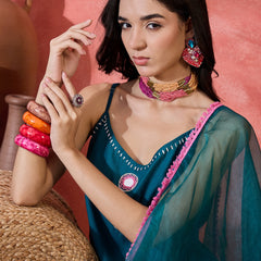 Embroidered Shoulder Straps Straight Kurta With Trousers & Dupatta