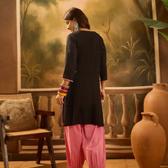 Black Embroidered Kurta with Pink Patiala Set